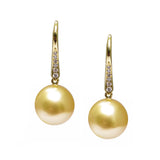 'Vine' Cultured Golden South Sea Pearl Drop Earrings