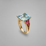 'Bundova' Aquamarine & Rubelite Ring