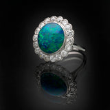 'Cluster' Black Opal & Diamond Ring