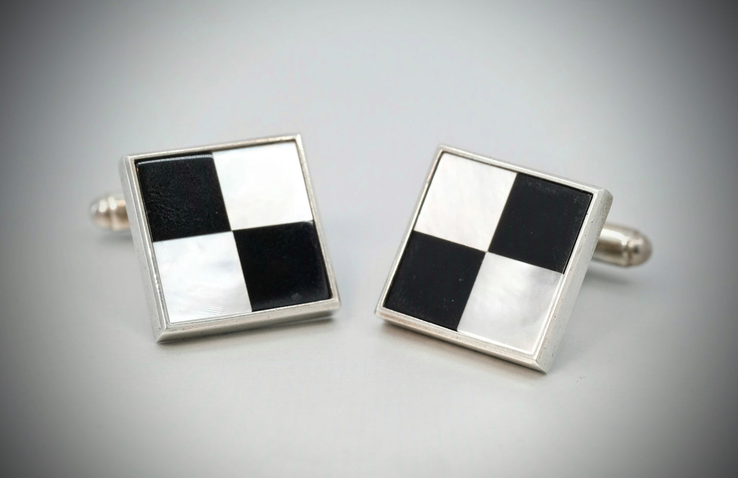 Harlequin Onyx and Mother-of-pearl cufflinks in silver