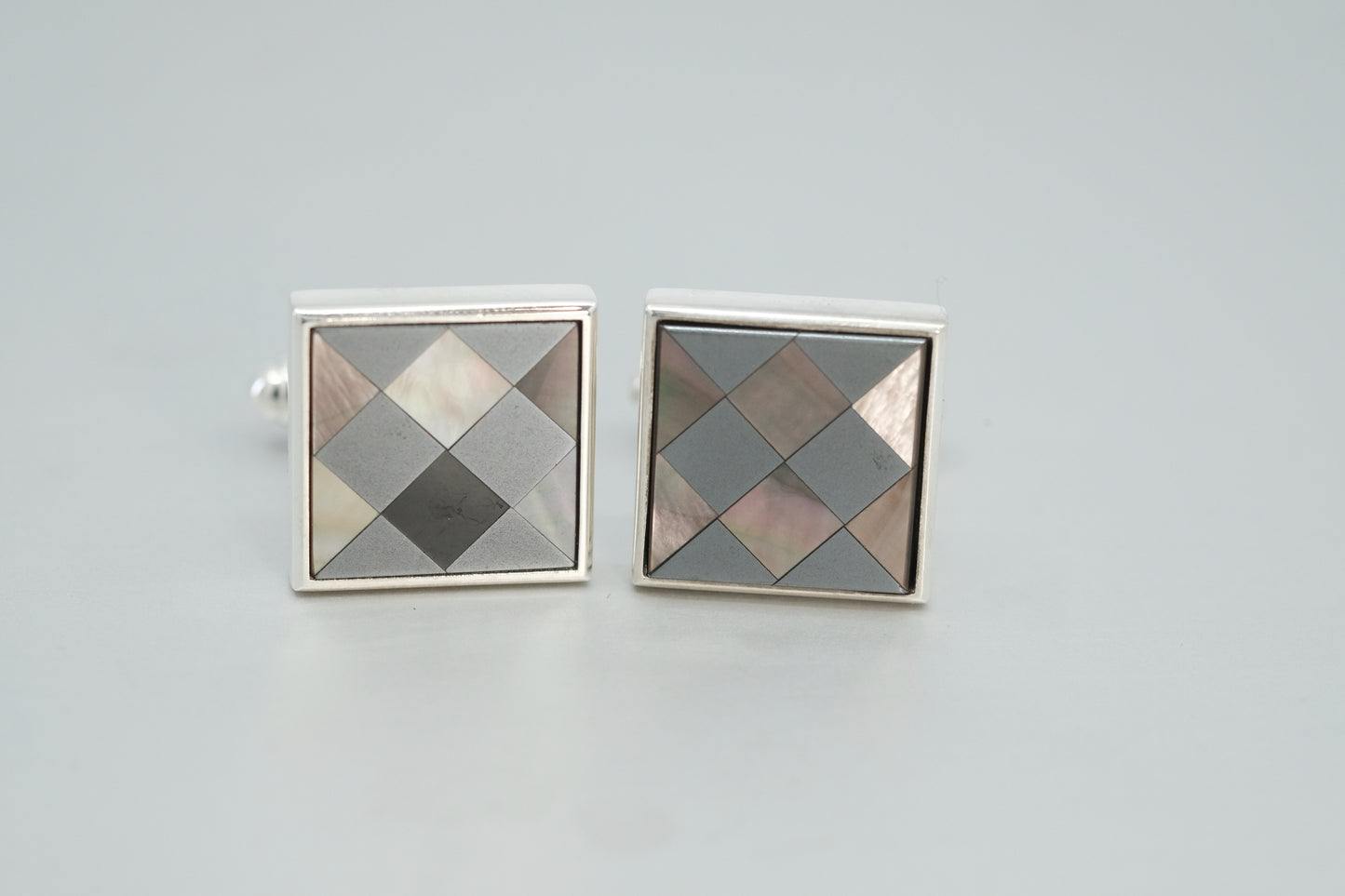 'Harlequin' Cufflinks with Mother of Pearl & Onyx in sterling Silver