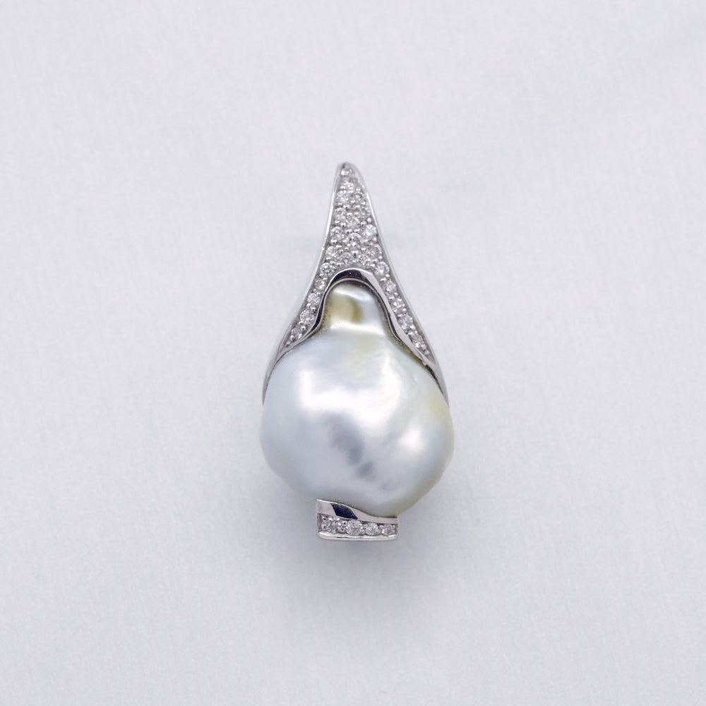 'Caelum' Cultured South Sea Keshi Pearl and Diamond Pendant