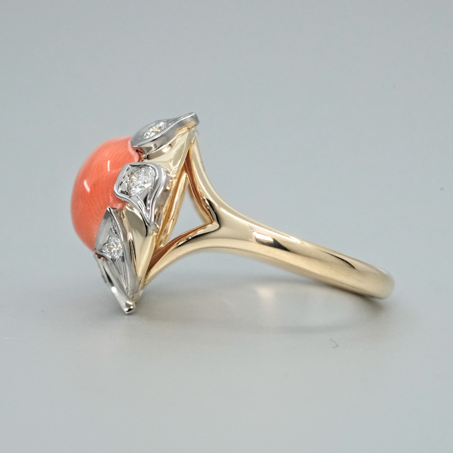 'Lyra' Coral and Diamond ring