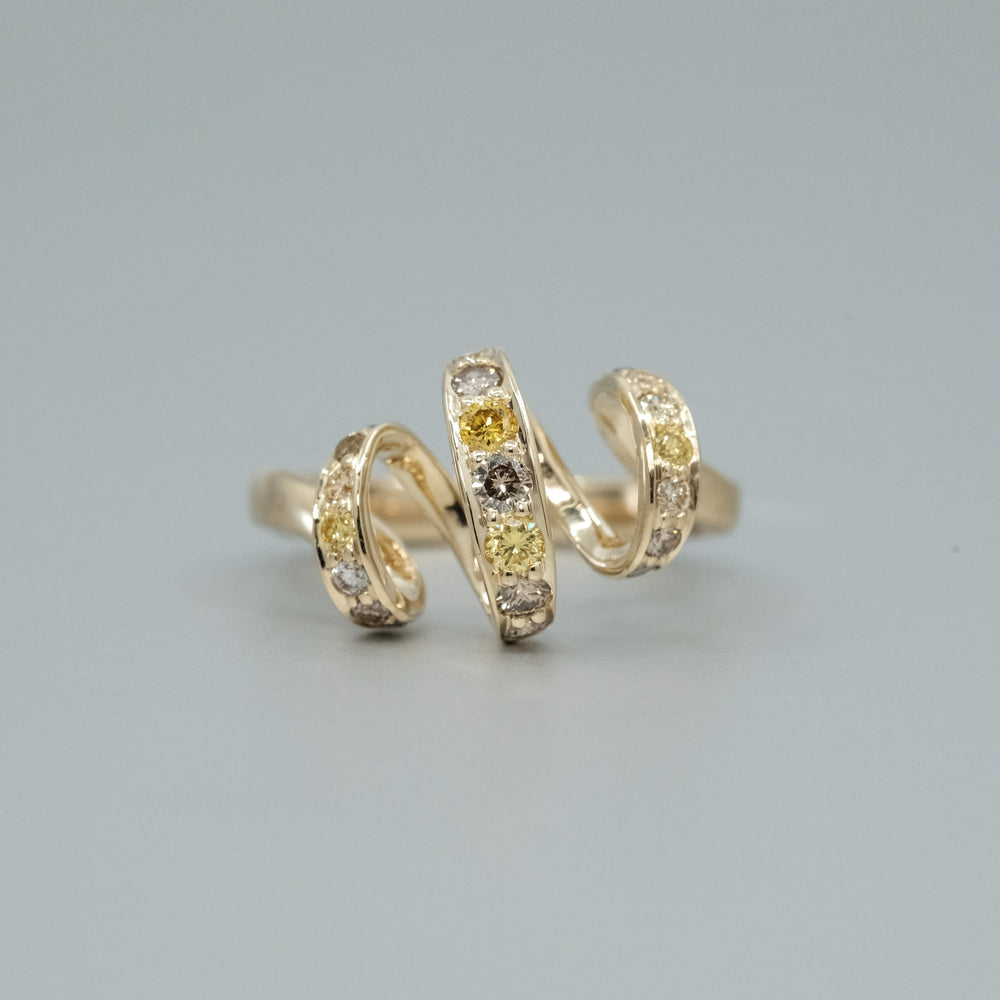 
                      
                        'Lyra' Ring in Yellow Gold set with yellow diamonds
                      
                    