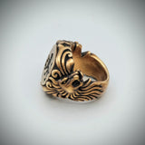 Sterling Silver Signet ring, gold finish, Lion seal.