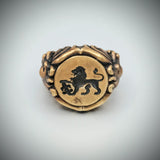 Sterling Silver Signet ring, gold finish, Lion seal.