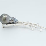 'Meteor' Tahitian Pearl and Diamond Brooch in White Gold