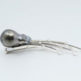 'Meteor' Tahitian Pearl and Diamond Brooch in White Gold