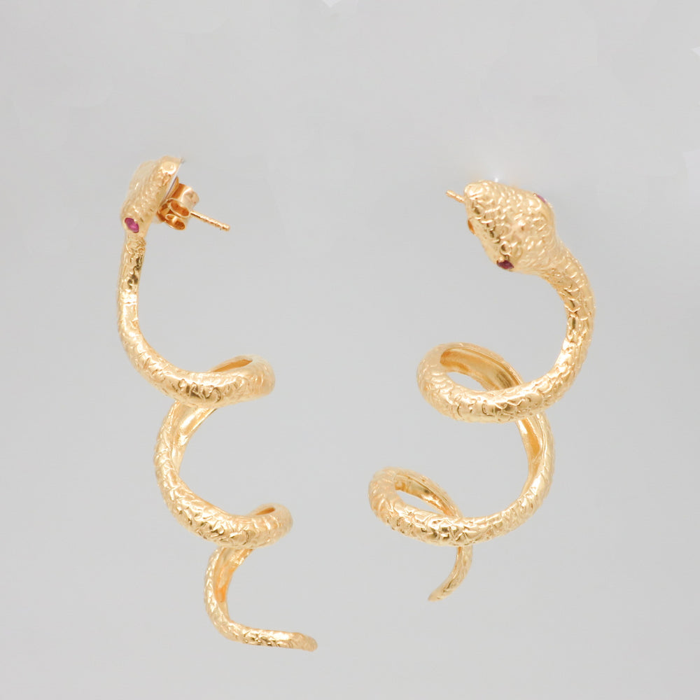 SNAKE EARRINGS WITH RUBY SET EYES