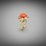 'Lyra' Coral and Diamond ring