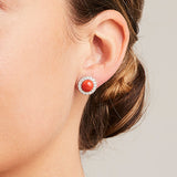'Valentin' Precious round Coral & Diamond Earrings in White gold