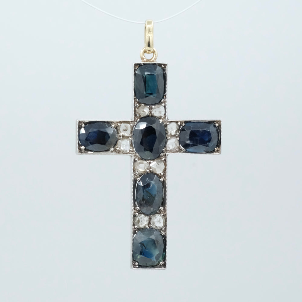 Sapphire and Diamond Cross Pendant