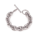  Large distressed rounded link bracelet set in silver with a T-Bar clasp. Comfortable and chic.