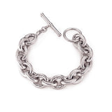 Large distressed rounded link bracelet set in silver with a T-Bar clasp. Comfortable and chic.
