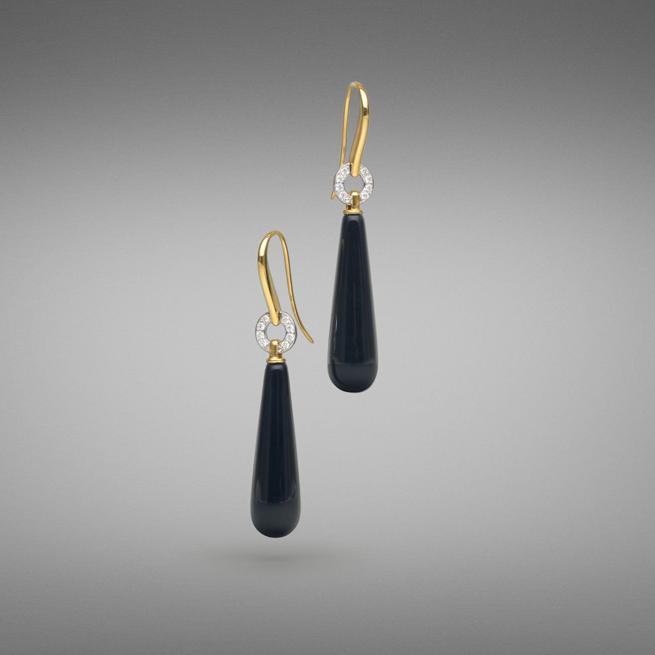 'Hollywood' Onyx and Diamond Earrings in Yellow Gold