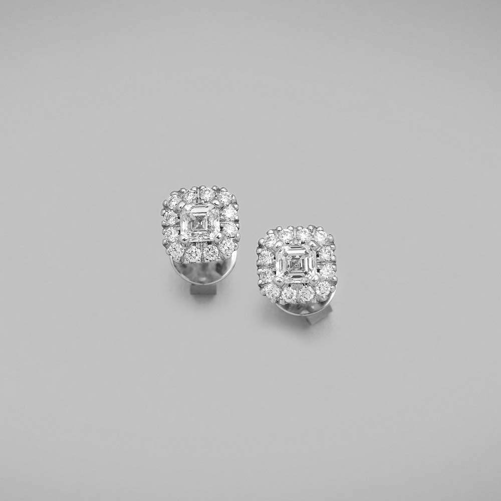 'Valentin' Earrings with Asscher Cut Diamonds set in White Gold