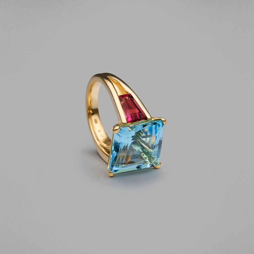 'Bundova' Aquamarine & Rubelite Ring