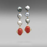 'Krest' Tahitian Keshi Pearl & Precious Coral & Diamond Earrings