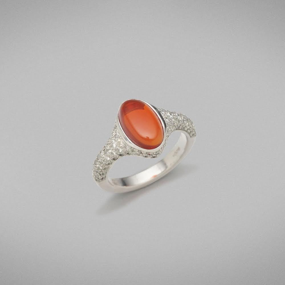 'Pavo' Volcanic Fire Opal & Diamond ring