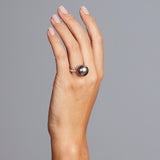 'Tanara' Tahitian Pearl & Diamond Ring in Platinum