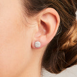 'Valentin' Stud Earrings in White Gold with Cushion Cut Center Diamonds
