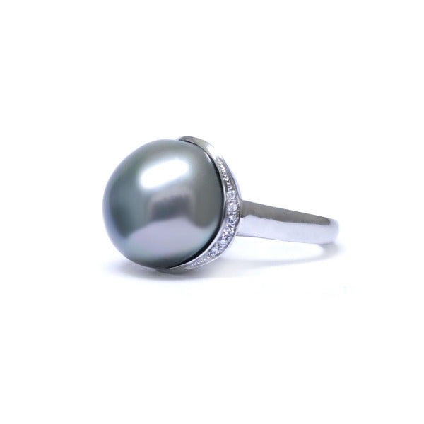 'Caelum' Tahitian Keshi Pearl & Diamond Ring in White Gold