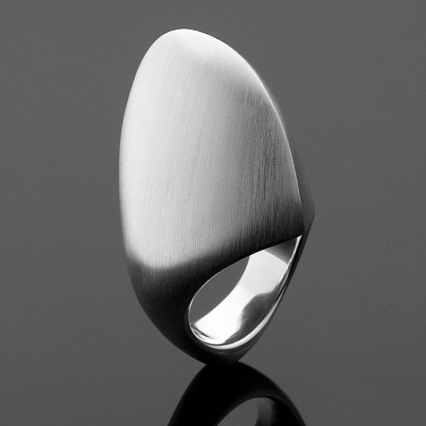 A BUNDA 'Peak' Ring in Brushed Finished Silver